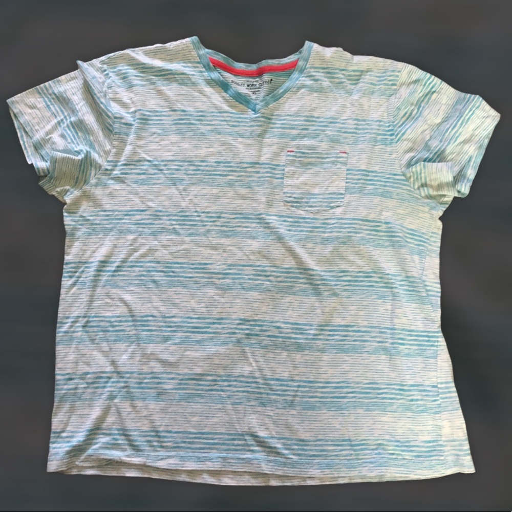 Sunday work clothes V-neck pocket striped T-shirts